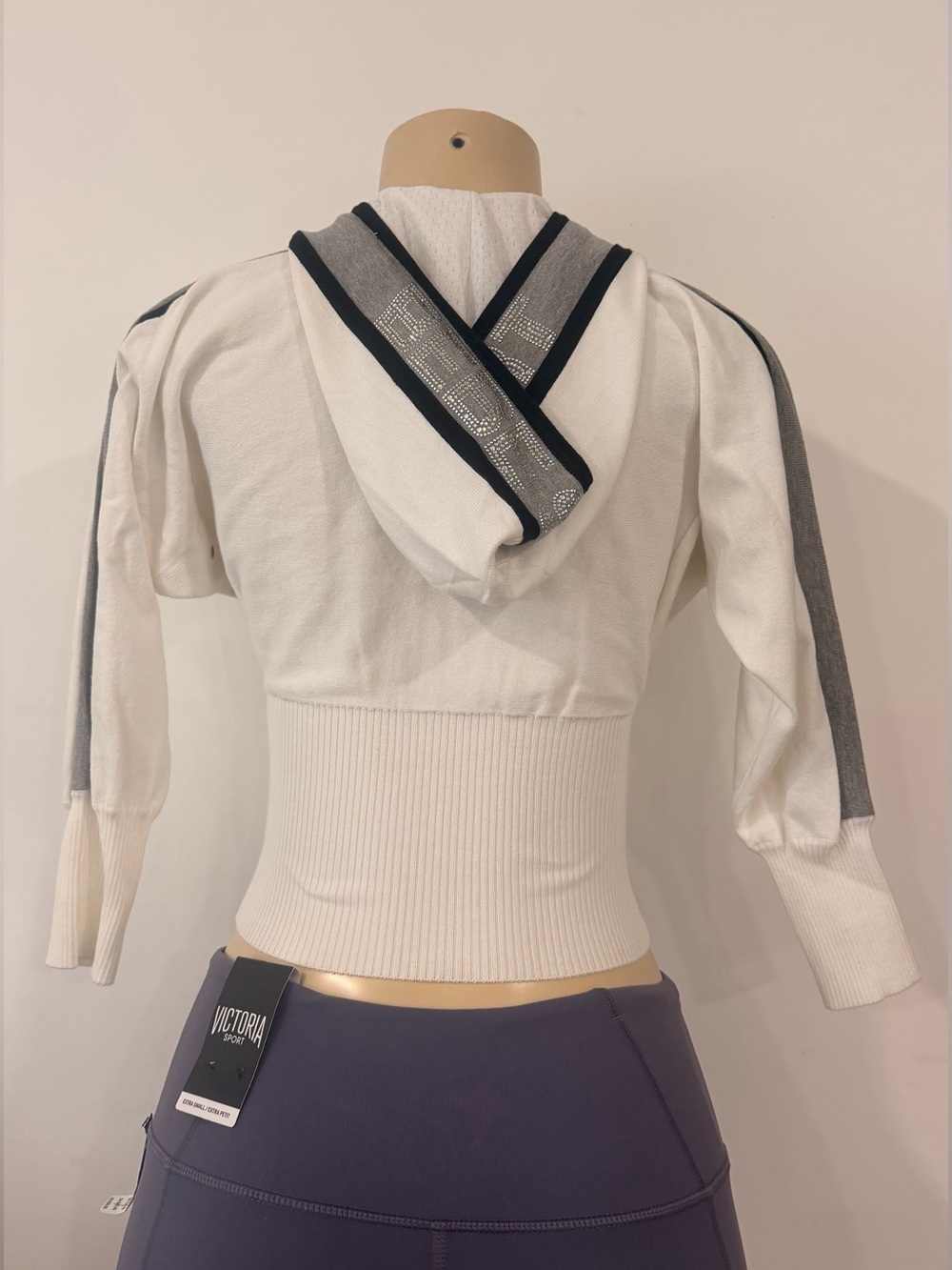 Bebe Sport knit jacket with hood and rhinestone logo Y2K